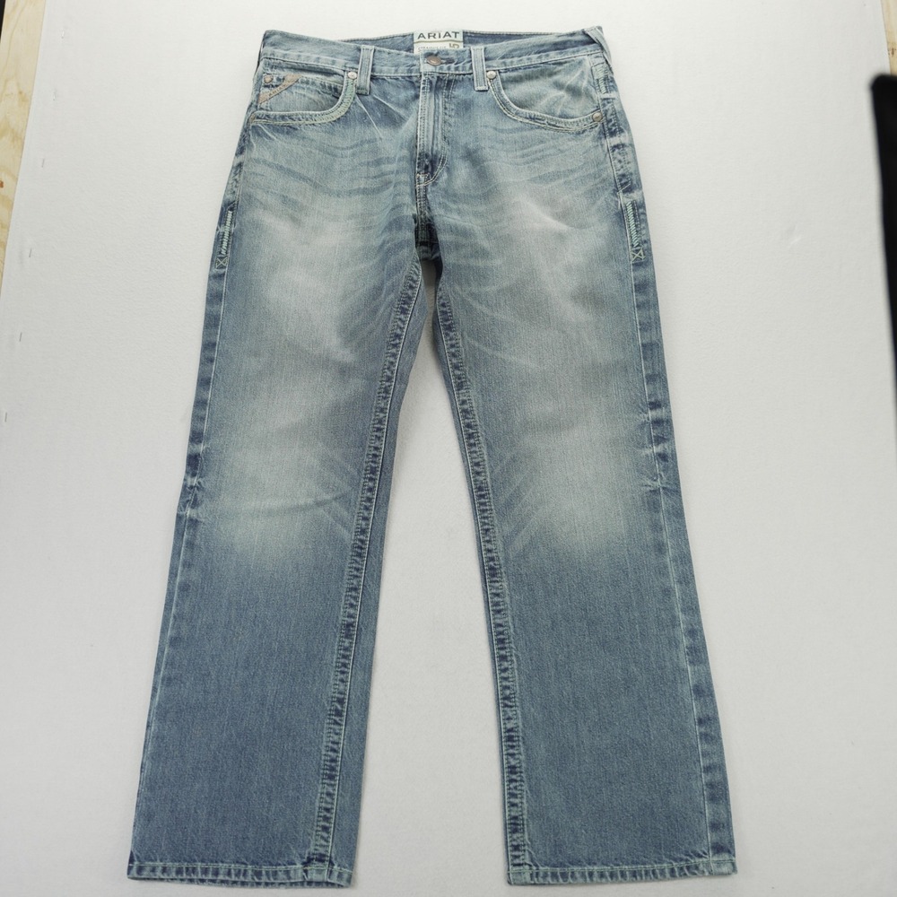 Ariat M5 Straight Fit Straight Leg Mens Light Wash Denim Jeans 34x30 Distressed